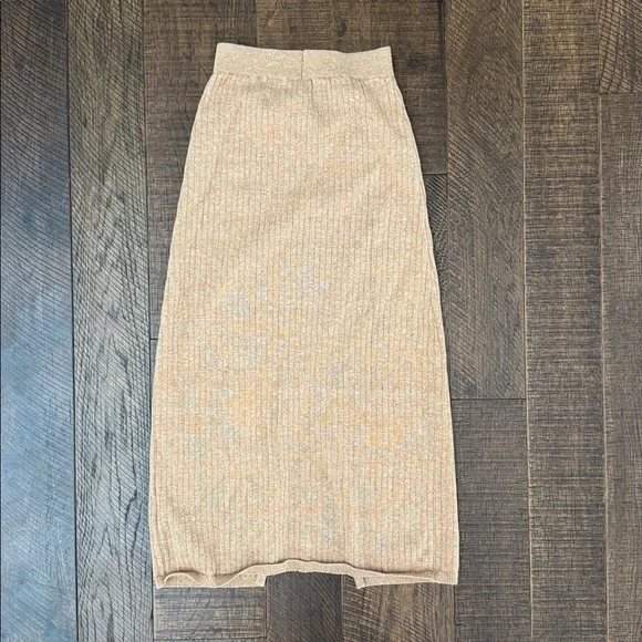 Free People Skyline Midi Skirt Beige Rib Knit Sweater Pull On Camel Tan - Picture 7 of 9